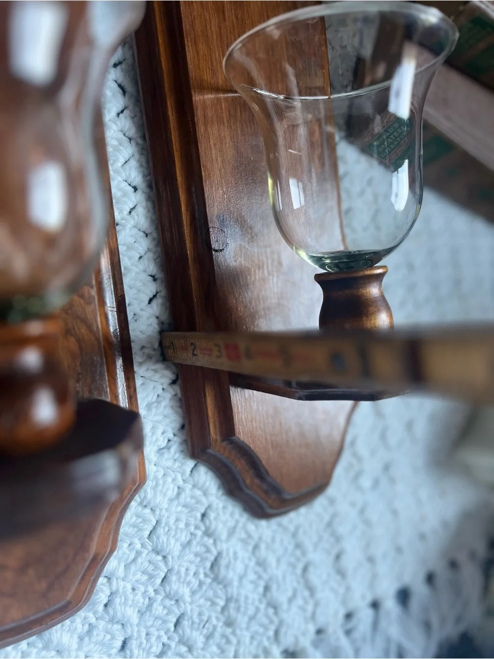 Wooden Wall Sconces with Clear Glass Shades - Brown